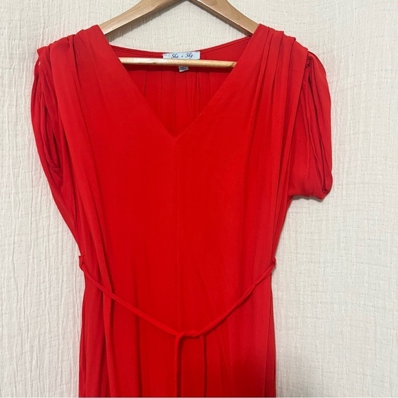 She + Sky Red Dress Midi Blouson Flowy Spring Summer Boho Trendy size S Small - Picture 8 of 8